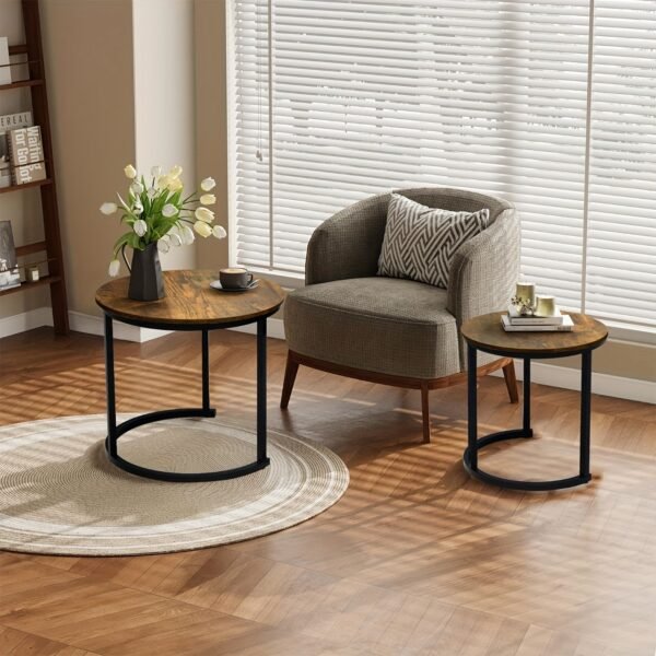 Nesting Coffee Tables Round Wooden Design for Modern Living Spaces Set of 2