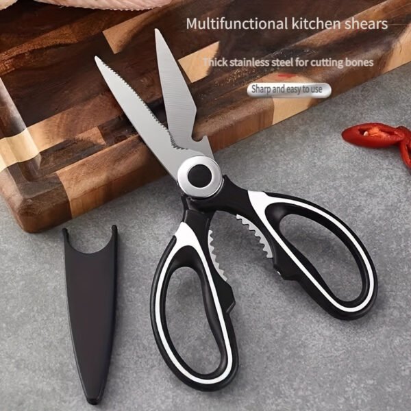 1 Durable Stainless Steel Kitchen Scissors, Multi-Functional Food Scissors for Fish, BBQ, and Bone Cutting