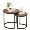 Nesting Coffee Tables Round Wooden Design for Modern Living Spaces Set of 2