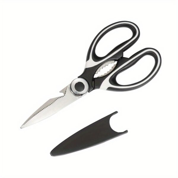 1 Durable Stainless Steel Kitchen Scissors, Multi-Functional Food Scissors for Fish, BBQ, and Bone Cutting