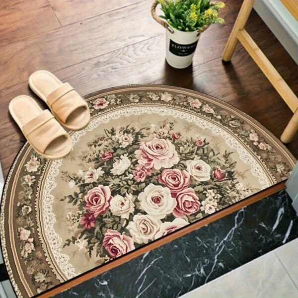Semi Circle Entryway Rug Persian Style Washable Carpet for Indoor Use