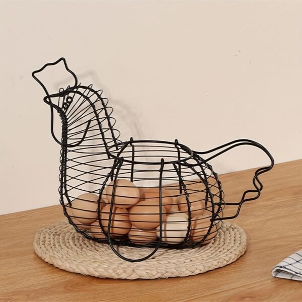 Vintage-Style Round Metal Egg Basket with Handle - Rustic Wire Design for Efficient Egg Collection
