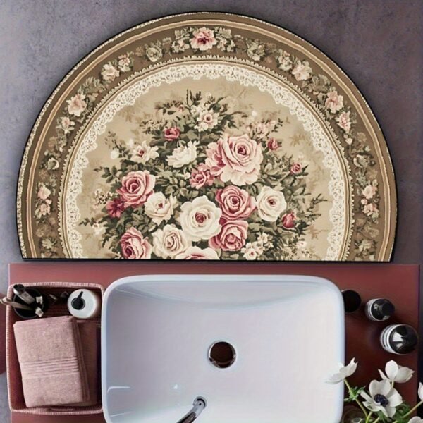 Semi Circle Entryway Rug Persian Style Washable Carpet for Indoor Use