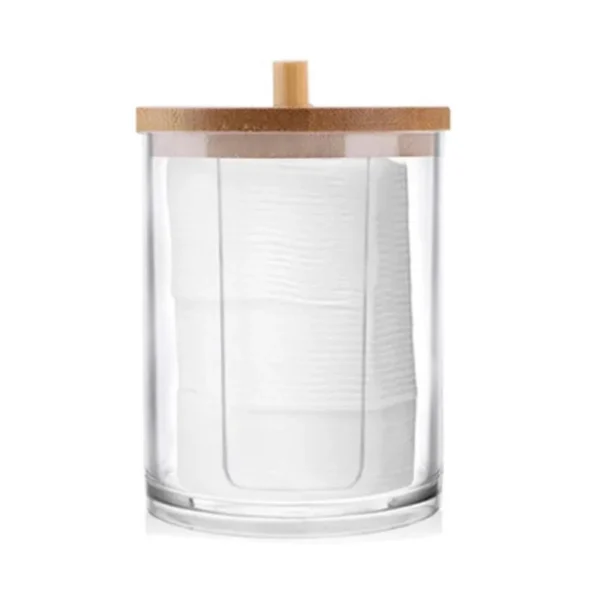 Portable Bamboo Lid Cotton Swab Storage Box Round Transparent Acrylic Multipurpose Makeup Remover Cotton Boxes