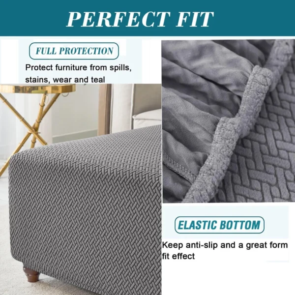 Dark Grey T-Shape Jacquard Square Stool Cover Ottoman Stool Cover Elastic Sofa Footrest Slipcovers for Living Room Office Home Decor