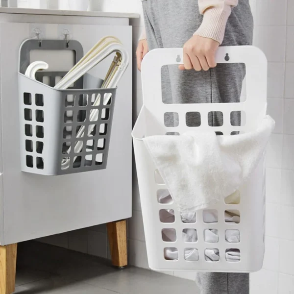 Hanging Dirty Laundry Basket Storage Baskets Holder Organizer Bin Lid Wall Mount Draining Holes Kids Bedroom Living Room