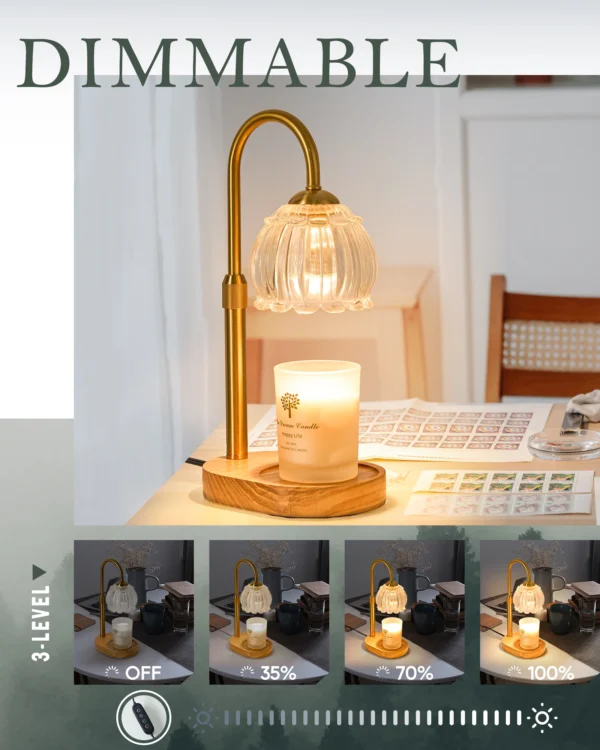 Luxury Gold Candle Warmer Lamp with Glass Shade Height Adjustable Electric Wax Melter with Dimmer Timer Perfect Candle Lamp