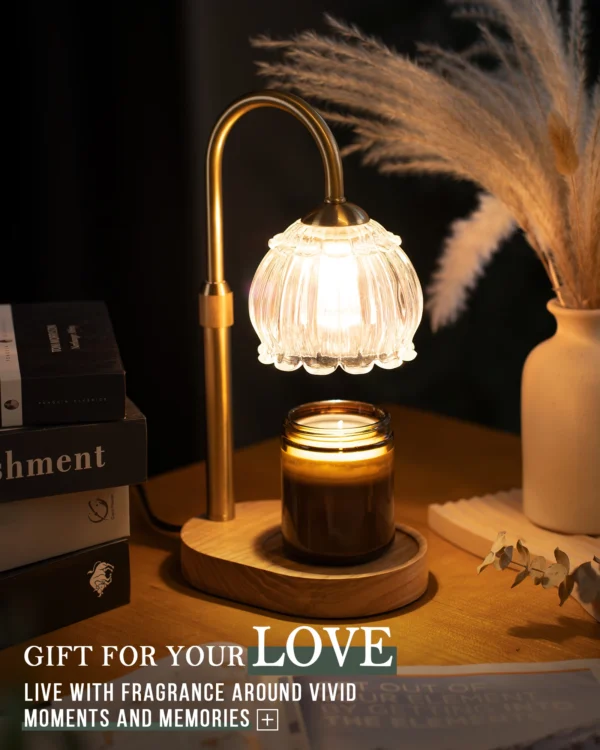 Luxury Gold Candle Warmer Lamp with Glass Shade Height Adjustable Electric Wax Melter with Dimmer Timer Perfect Candle Lamp