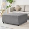 Dark Grey T-Shape Jacquard Square Stool Cover Ottoman Stool Cover Elastic Sofa Footrest Slipcovers for Living Room Office Home Decor