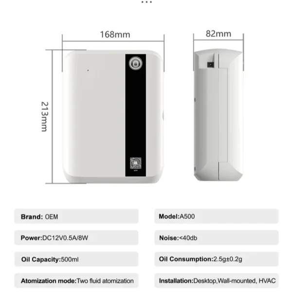 500ML Bluetooth Wall Mounted Essential Oil Diffuser with APP Control Fragrance Air Scent Aroma Machine for Hotel Home 1500cbm
