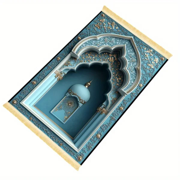 VIKAMA Luxury Gold Prayer Mat Meditation, Non Slip Foldable With Tassel, Machine Washable Durable Home Décor
