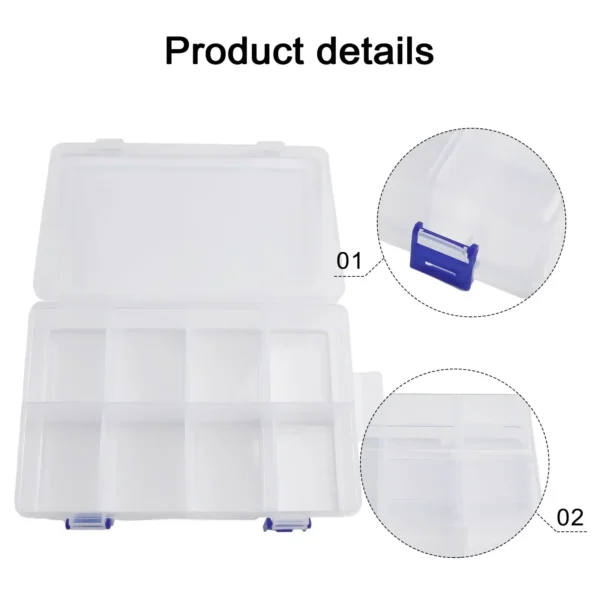 Transparent Plastic Storage Box Adjustable 8 Grids Electronic Components Container Tools Classification Case Organizer