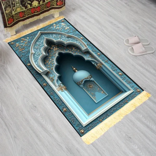 VIKAMA Luxury Gold Prayer Mat Meditation, Non Slip Foldable With Tassel, Machine Washable Durable Home Décor