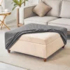 Dark Grey T-Shape Jacquard Square Stool Cover Ottoman Stool Cover Elastic Sofa Footrest Slipcovers for Living Room Office Home Decor