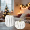 2pcs Fall Pumpkin Decor Vintage White and Gold Pumpkin Statue with Stem Table Centerpieces for Home