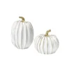 2pcs Fall Pumpkin Decor Vintage White and Gold Pumpkin Statue with Stem Table Centerpieces for Home