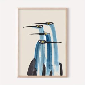 1pc Abstract Crane Watercolor Artwork on Canvas, Perfect for Beach