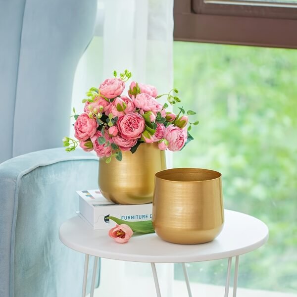 1pc Plant Pot Golden Vase Metal Flower Pot Vase with Drainage Hole