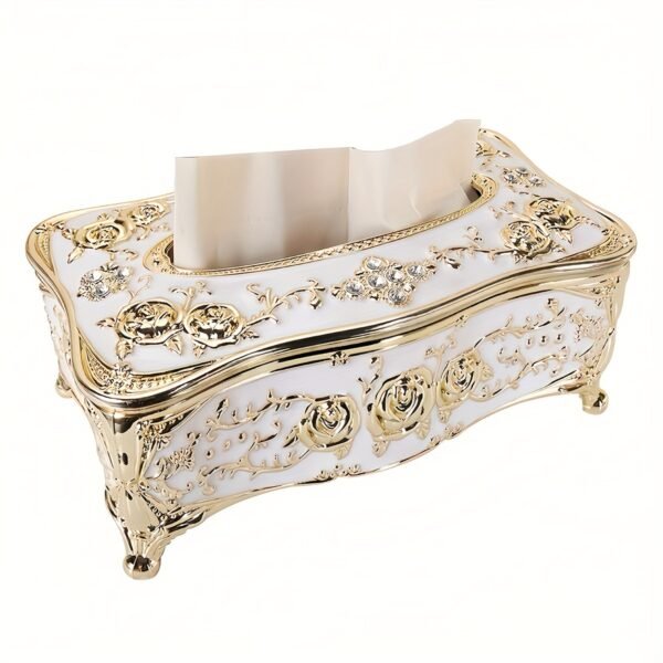 c00bfbb546b098d2f2aa32c73efef4f8.jpg 1pc Rose Pattern Tissue Box, Light Luxury European And American Style Gold-Plated Tissue Box