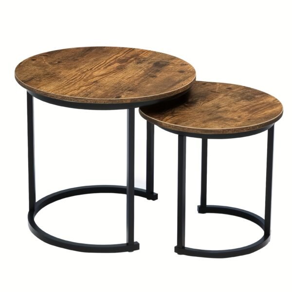Nesting Coffee Tables Round Wooden Design for Modern Living Spaces Set of 2