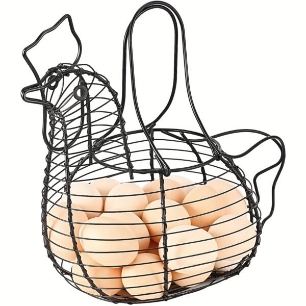 Vintage-Style Round Metal Egg Basket with Handle - Rustic Wire Design for Efficient Egg Collection