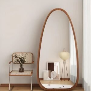 Full Length Wood Frame Egg Shape Mirror Stand Mirror